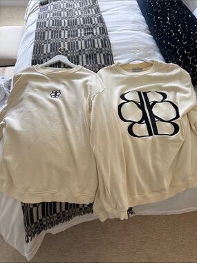 NWOT TWO BUMPSUIT IVORY Sweatshirts with Black Monogram Logo